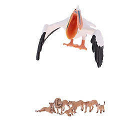 6x Realistic Animal Toy Figures Realistic Animals for Zoo - Lion Family + 1x Pelican  Model Toys Birthday Party Toys