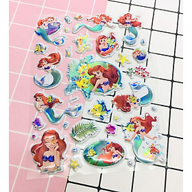 Hình Dán nàng Tiên Cá sticker Nổi 3D set 2 bảng ( 50 miếng ảnh )