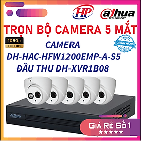 Mua Trọn bộ 5 Camera HDCVI 2MP DAHUA DH-HAC-HDW1200EMP-A-S5 - Đầu thu 4 cổng DH-XVR1B08 đầy đủ phụ kiện  Hàng chính hãng
