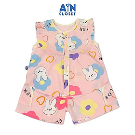 Bộ quần áo Ngắn bé gái hoạ tiết Thỏ Hoa Hồng Lanh lụa - AICDBGXRHMOA - AIN Closet