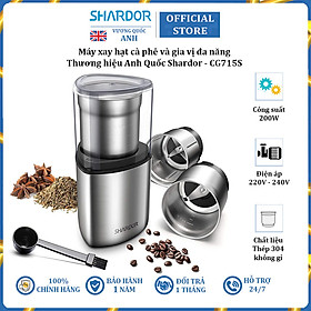 Máy xay hạt cà phê và gia vị đa năng thương hiệu Shardor CG715S - Công suất 200W - Chất liệu: Thép không gỉ 304 -Hàng Chính Hãng