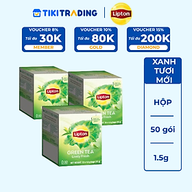 Combo 3 Lipton Trà Xanh Tươi Mới Hộp 1.5g x 50 túi