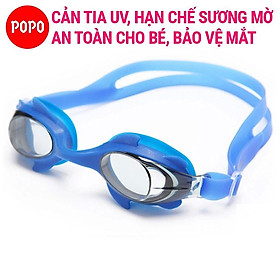 Kính bơi trẻ em, cho bé POPO 1580 mắt kính trong chống tia UV, chống sương mờ, dây đeo silicon điều chỉnh vừa mọi cỡ đầu