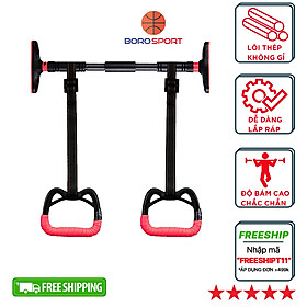 Xà đơn treo tường gắn cửa Cleacco bọc đệm PVC chống trượt BORO SPORT - 100 - 150 cm Kèm vòng treo xà đơn trẻ em
