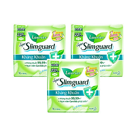 Combo 3 gói Băng Vệ Sinh Ban Ngày Laurier Super Slimguard Kháng Khuẩn Siêu Mỏng 1mm (22.5cm-16M)
