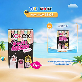 Combo 8 gói Băng vệ sinh Kotex MiniMeow Siêu mềm siêu mỏng cánh 8 miếng