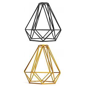 2-Pack Antique Wire Diamond Pendant Ceiling Light Cage Lamp Shade Black+Gold