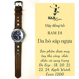 Dây đồng hồ da bò 18mm handmade bền chắc cao cấp RAM Leather - tặng khóa chốt và cây thay dây