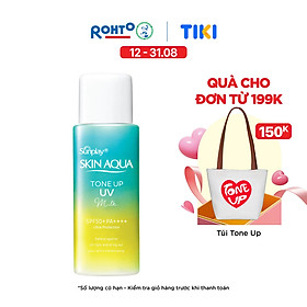 Kem chống nắng nâng tông Skin Aqua Tone up Mint Green cho da trắng có khuyết điểm đỏ, dạng sữa Sunplay Skin Aqua Tone Up UV Milk Mint Green SPF 50+ PA++++ 50g
