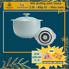 Mua Nồi Sứ Dưỡng Sinh Minh Long (Bếp Từ) Vesta_Màu Xám_(tròn cao  có chân)  Dùng Cho Bếp Từ_Healthy cook