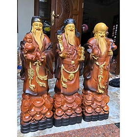 Mua Bộ tam đa phúc lộc thọ gỗ hương đá liền khối tô làm mầu giả cổ kt cao 50×16×13cm