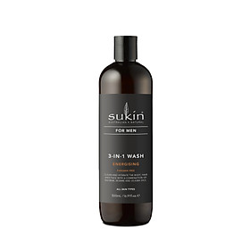 Sukin Sữa Rửa Mặt Tắm Gội Toàn Thân Dành Cho Nam 3 Trong 1 – Năng Lượng (Sukin for men 3 in 1 Wash Energising) 500ml