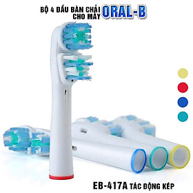 Cho máy Oral B Braun, SB-417A Dual Heads đầu kép, Bộ 4 đầu bàn chải đánh răng điện thay thế , Phá tan mọi mảng bám, làm sạch cao răng, cho răng sáng bóng