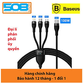 Cáp sạc nhanh đa năng 3 đầu Baseus Flash Series II 3in1 Fast Charging Cable (USB-A+ Type C to Micro + L + Type C, 100W) -Hàng chính hãng