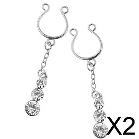 2x2Pcs Crystal Stainless Steel Ring Non-piercing Nipple Clip On Adjustable