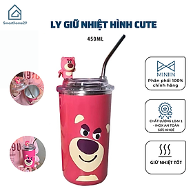 Mua Ly Giữ Nhiệt Gấu Dâu Dễ Thương   Cốc Hoạt Hình Hồng Inox 304 Cao Cấp Không Gỉ Tặng Ống Hút Tiện Lợi - HÀNG CHÍNH HÃNG MINIIN