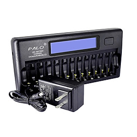 Bộ sạc pin thông minh đa năng PALO PL-NC30 Màn hình LCD 4 inch sạc thông minh nhanh chóng w / 12 Khe cắm pin cho 1.2V -Màu đen-Size Phích cắm của Hoa Kỳ