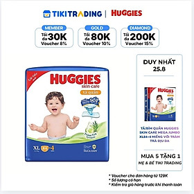 Tã/bỉm quần Huggies Skin Care Mega Jumbo XL84+4 miếng với tràm trà dịu da