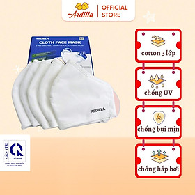 Combo 5 Khẩu Trang Vải 3 Lớp Người Lớn ARDILLA Cotton, Chống Mờ Kính