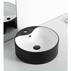 Lavabo để bàn tròn đen trắng