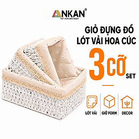 Giỏ Lót Vải Hoa Nhí Vintage Cao Cấp ANKAN – Giỏ Đựng Mỹ Phẩm, Đồ Ăn Vặt, Decor Phòng Sang Trọng