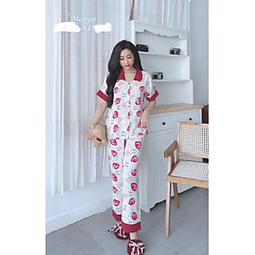 Đồ Bộ Pijama Lụa Mango Cao Cấp Tay Ngắn Quần Dài (vàng/đỏ/đen/xanh/dâu/bơ/vân) đủ size dưới 65Kg - 5