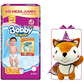Tã Quần Bobby Đệm Lưng Thấm Mồi Hôi Lưng Mega Jumbo L111 - Tặng 1 cáo bông xinh xắn + 9 miếng tã