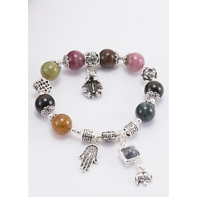 Vòng Tourmaline Đa Sắc Phối Charm Lá Bạc (10mm) Ngọc Quý Gemstones