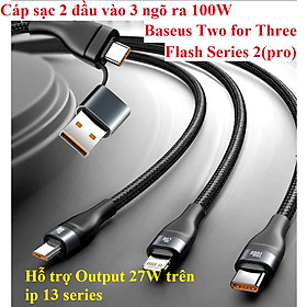 Mua Cáp sạc đa năng 3 đầu 100W C+U ra M+C+i Baseus Two for three Flash Series II (Pro) CB000003 (1.2m) _ Hàng chính hãng