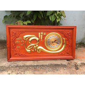 Tranh đồng hồ treo tường chữ tâm bằng gỗ hương kich thước 48×108×4cm
