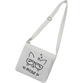 Túi tote mini đeo chéo TROY vải canvas in hình meow đeo kính dễ thương