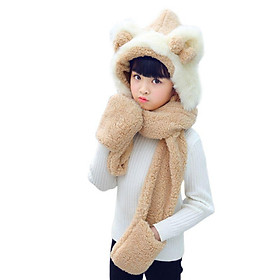 Cho Bé 3 Trong 1 Ấm Sang Trọng Mùa Đông Nón Dễ Thương Nơ Tai Gấu Trẻ Em Khăn Mitten Găng Tay Có Túi Earflap Áo Hoodie mũ Lưỡi Trai - one, one