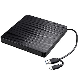 USB3.0+Type-C Dual-port Portable External Optical Drive CD/DVD Player Ultra-thin External DVD-ROM Drive for Windows/Mac