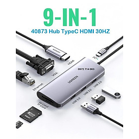 Mua Ugreen Bộ Chuyển Đổi hub USB-C Sang HDMI + VGA + Đầu Đọc Thẻ + RJ45 + PD hub 9 Trong 1 Cho laptop hàng chính hãng