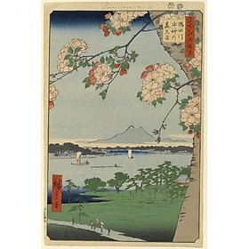 Tranh in giấy dó - Cơn mưa rào bất chợt trên cầu Shin-Ōhashi và Atake - Tranh khắc gỗ Hiroshige in trên giấy dó