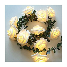 Hoa hồng rực rỡ vòng hoa với lá màu xanh lá cây, 3M 20 màu trắng hoa màu thô đèn ma thuật, được cung cấp bởi đèn trang trí cho ngày lễ cưới sinh nhật ngày lễ cưới