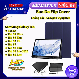 Bao Da  dành cho Samsung Galaxy Tab S8/S8 Plus/S8 Ultra,Tab S7/S7 FE/S7 Plus, TabS6 Lite Case Flip Cover Có Khay Đựng Bút Tiện Lợi