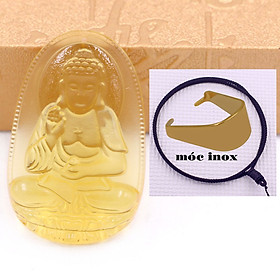 Mặt dây chuyền Phật A di đà pha lê vàng 3.6 cm kèm vòng cổ dây dù đen + móc inox vàng, Phật bản mệnh, mặt dây chuyền phong thủy