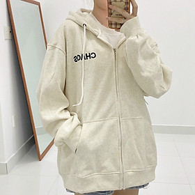 Áo khoác hoodie zip XANH RÊU form rộng nam nữ vải nỉ lót bông thêu chữ CHAOS, áo khoác chống nắng nỉ ngoại thời trang unisex ulzzang hàn quốc