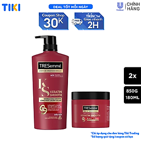 Combo Dầu Gội 850g & Kem Ủ 180ml TRESemmé Keratin Smooth với công thức Hydrolyzed Keratin Vào Nếp Suôn Mượt chuẩn Salon