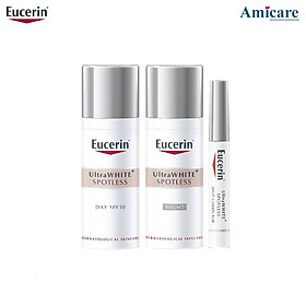 Combo Eucerin Ultrawhite+ Spotless: Kem Dưỡng Trắng Da Ngày, Đêm Và Tinh Chất Giảm Thâm Nám