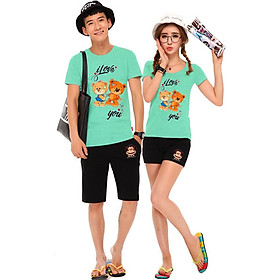 Bộ Áo Thun Đôi Nam Nữ I Love You Màu Xanh Ngọc