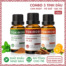 Combo 3 Chai (10ml) Tinh Dầu Cam Ngọt + Vỏ Quế  + Bạc Hà TOKI MORI Xuất Khẩu Nhật Bản 100% Thiên Nhiên, An Toàn Cho Trẻ, Xông Phòng, Khử Mùi, Kháng Khuẩn, Đuổi Muỗi, Giải Cảm