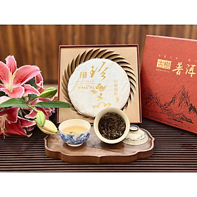 BÁNH TRÀ PHỔ NHĨ BẠCH TRÀ NGÂN CHÂM PHÚC ĐỈNH - 300G - TRÀ NGON LÂU NĂM - WHITE PUERH TEA - SHENG PUERH
