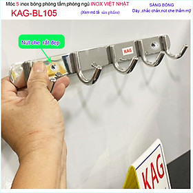 Móc treo quần áo Inox 304 KAG-BL105, Móc 5 cong tròn SUS304  dập khuôn cao cấp siêu bền