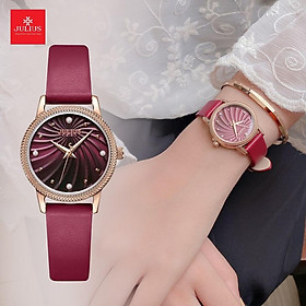 Đồng Hồ Nữ Chính Hãng Julius Cao Cấp Dây Da Mặt Tròn Chống Nước Kính Khoáng Đường Kính 22mm JA-1219C1