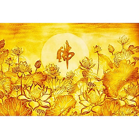 Mua Tranh dán tường phòng thờ in hình trúc chỉ chữ phật - vải lụa kim tuyến - kích thước theo yêu cầu