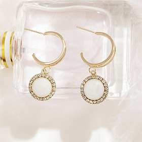 Bông tai titan tròn đính đá cẩn xà cừ sang trọng