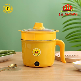 Nồi Lẩu Điện Mini Đa Năng Có Khay Hấp Vịt Vàng (1.8L) - Nấu Mì, Cháo, Lẩu, Chiên, Xào, Luộc - Hàng Chính Hãng