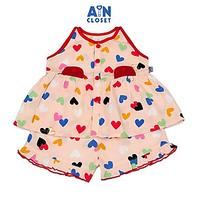 Bộ quần áo Ngắn bé gái hoạ tiết Tim Đỏ Lanh lụa - AICDBGV5RJMR - AIN Closet